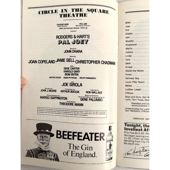 Pal Joey Playbill Broadway Circle in the Square 1976 Dixie Carter Merilu Henner - Picture 5 of 8